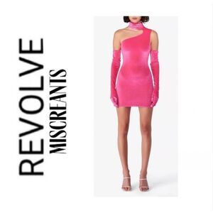 NWOT Miscreants x Revolve Pink Velvet Choker Mini Dress With Gloves UK8 US4